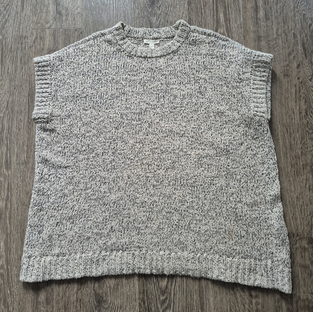 Eileen Fisher Organic Cotton Knit Boxy Tunic Vest Cream Black Large L